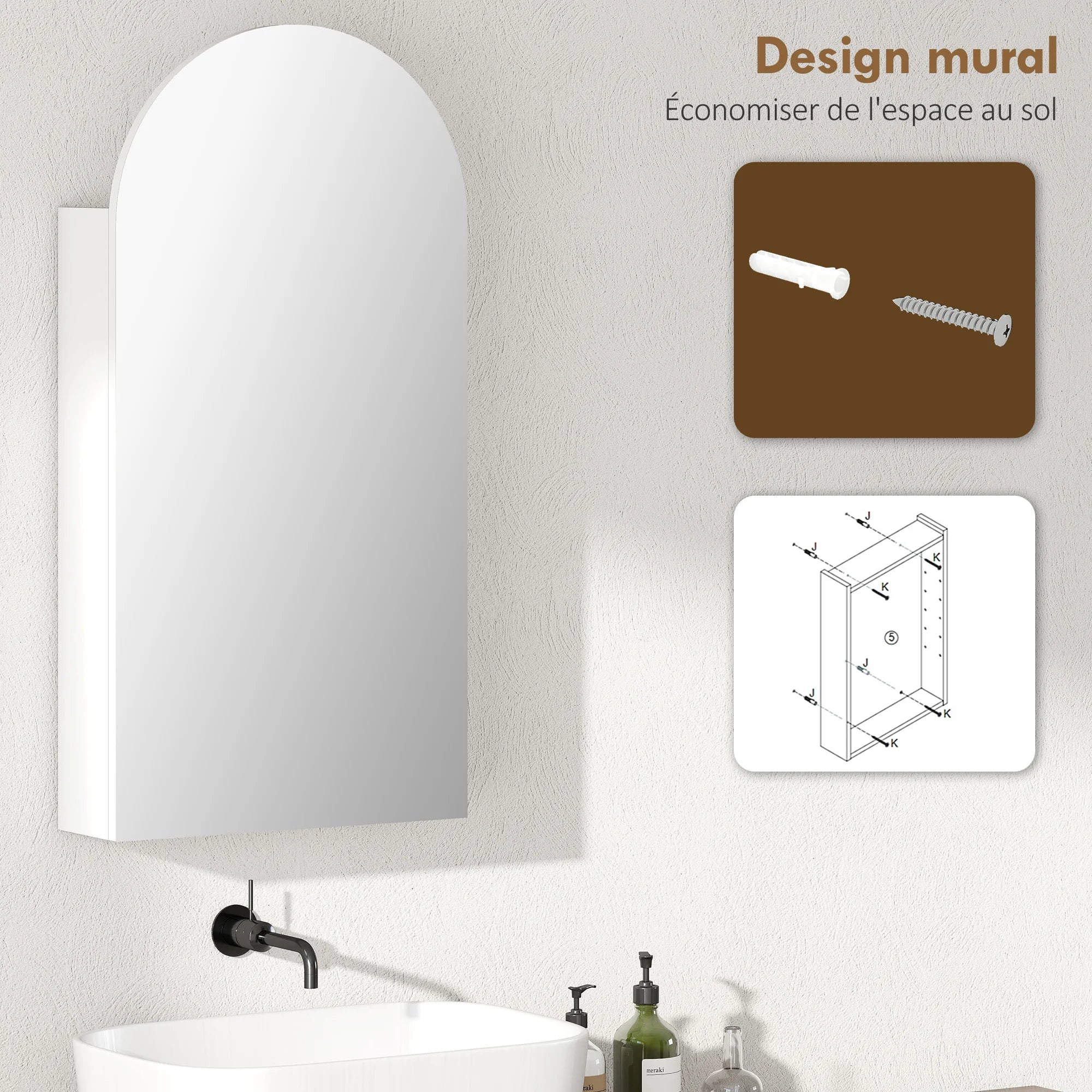 Armoire de toilette arche sans cadre blanche