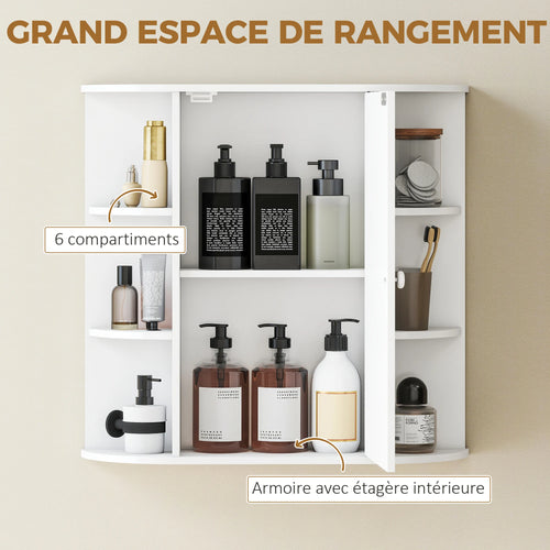 Armoire de Toilette Compacte 1 Porte Miroir Étagères Latérales