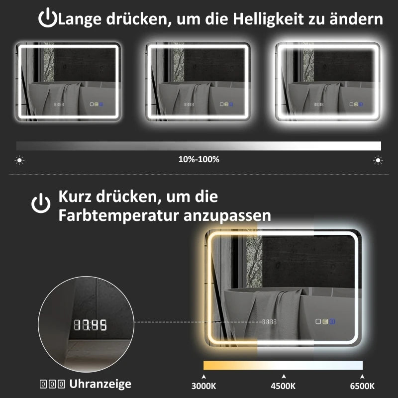 Miroir LED connecté Bluetooth horloge