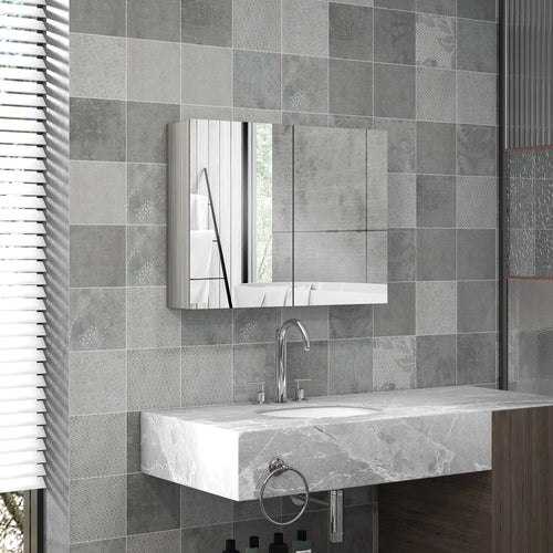 Armoire de Toilette Grise Grand Format 2 Portes Miroir