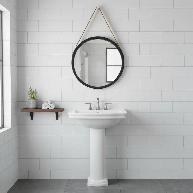 Miroir rond sangle cuir vintage