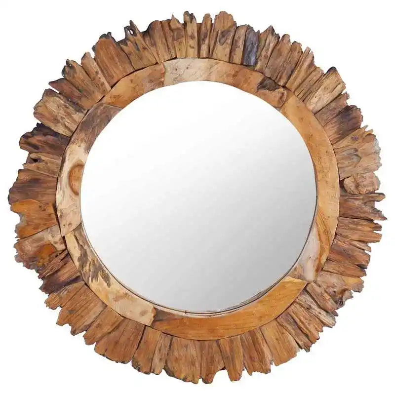 Miroir rond teck cadre pétales
