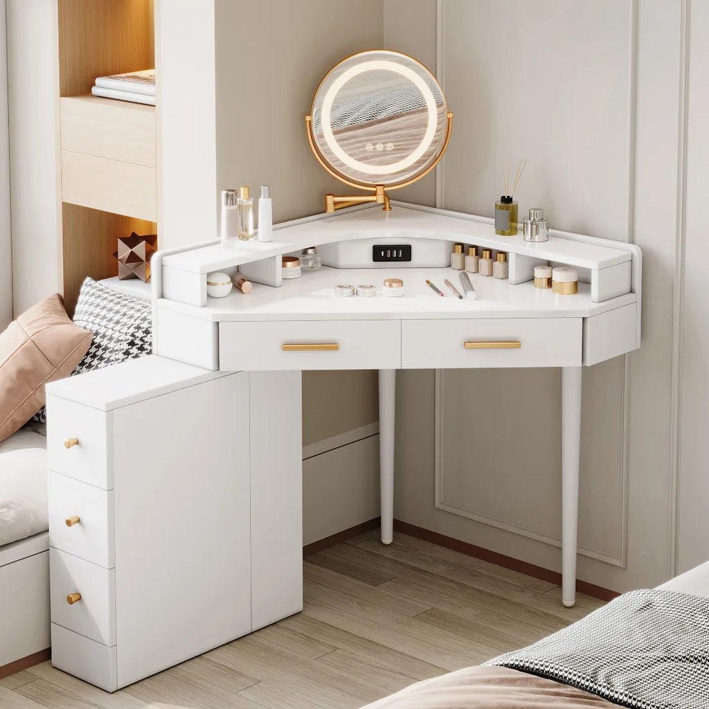 Coiffeuse d'angle blanche miroir LED