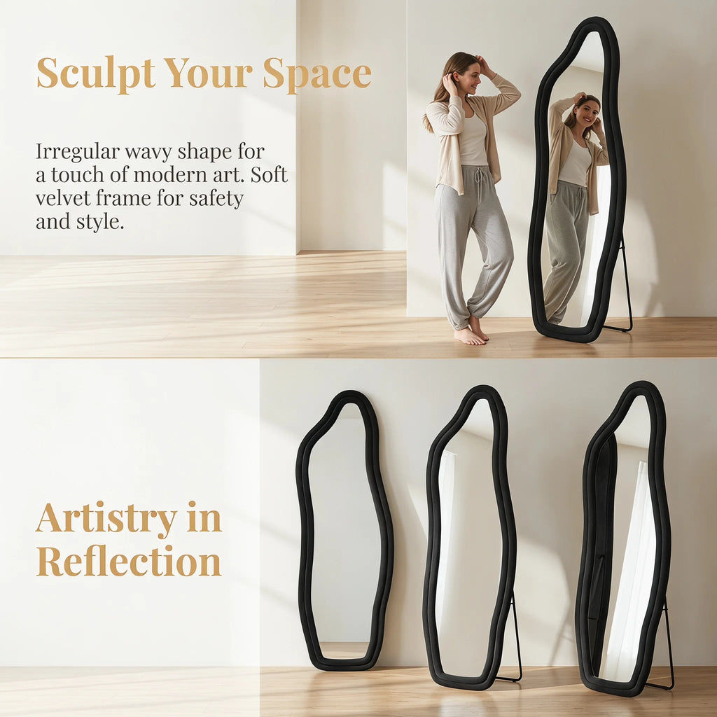 Miroir pleine longueur ondulé velours noir