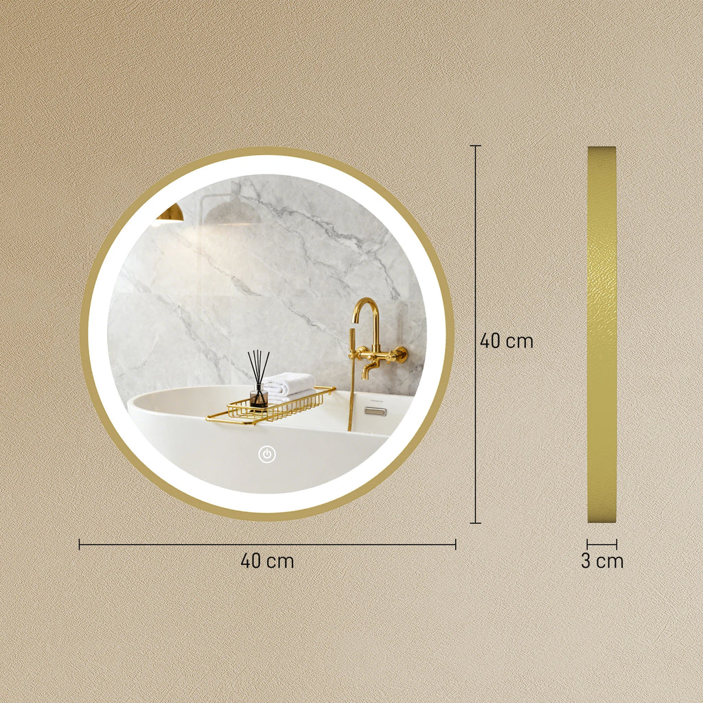 Miroir rond LED doré variateur