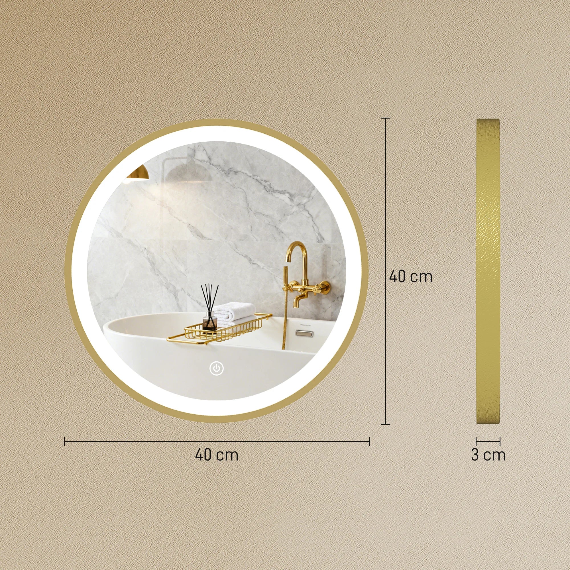 Miroir rond LED doré variateur