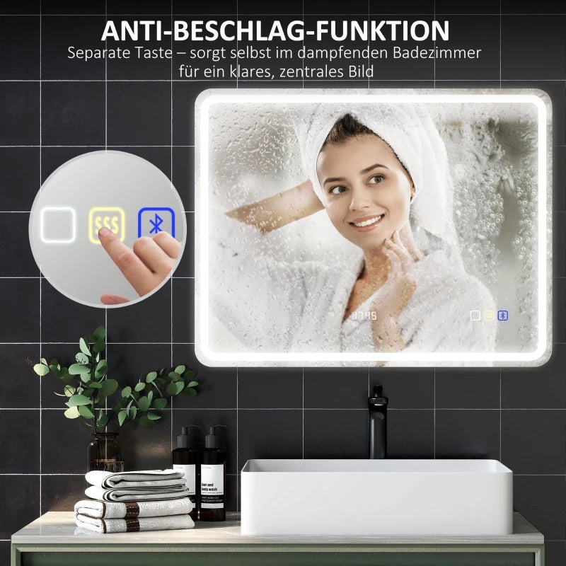 Miroir LED connecté Bluetooth horloge