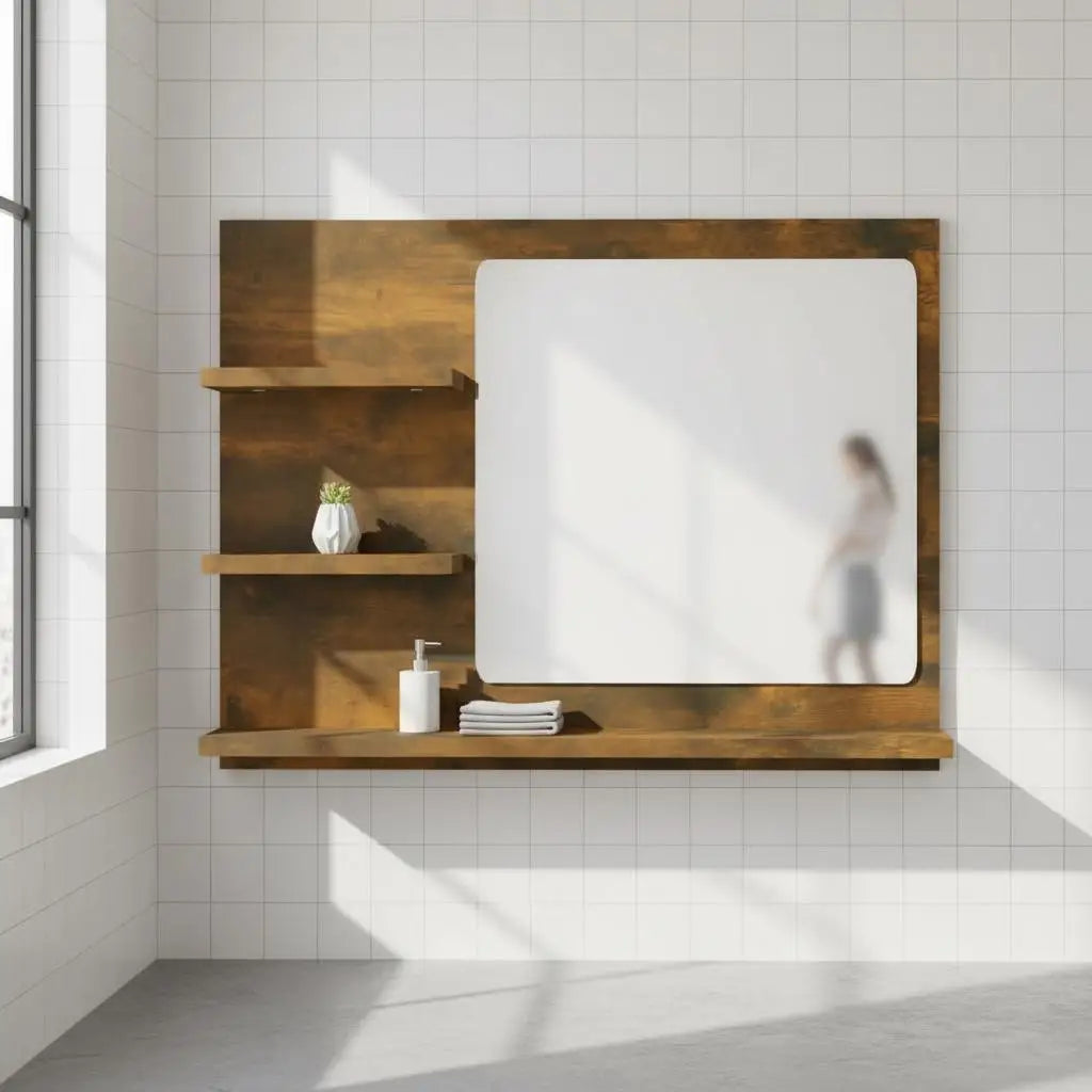 Miroir salle de bain tablette chêne fumé