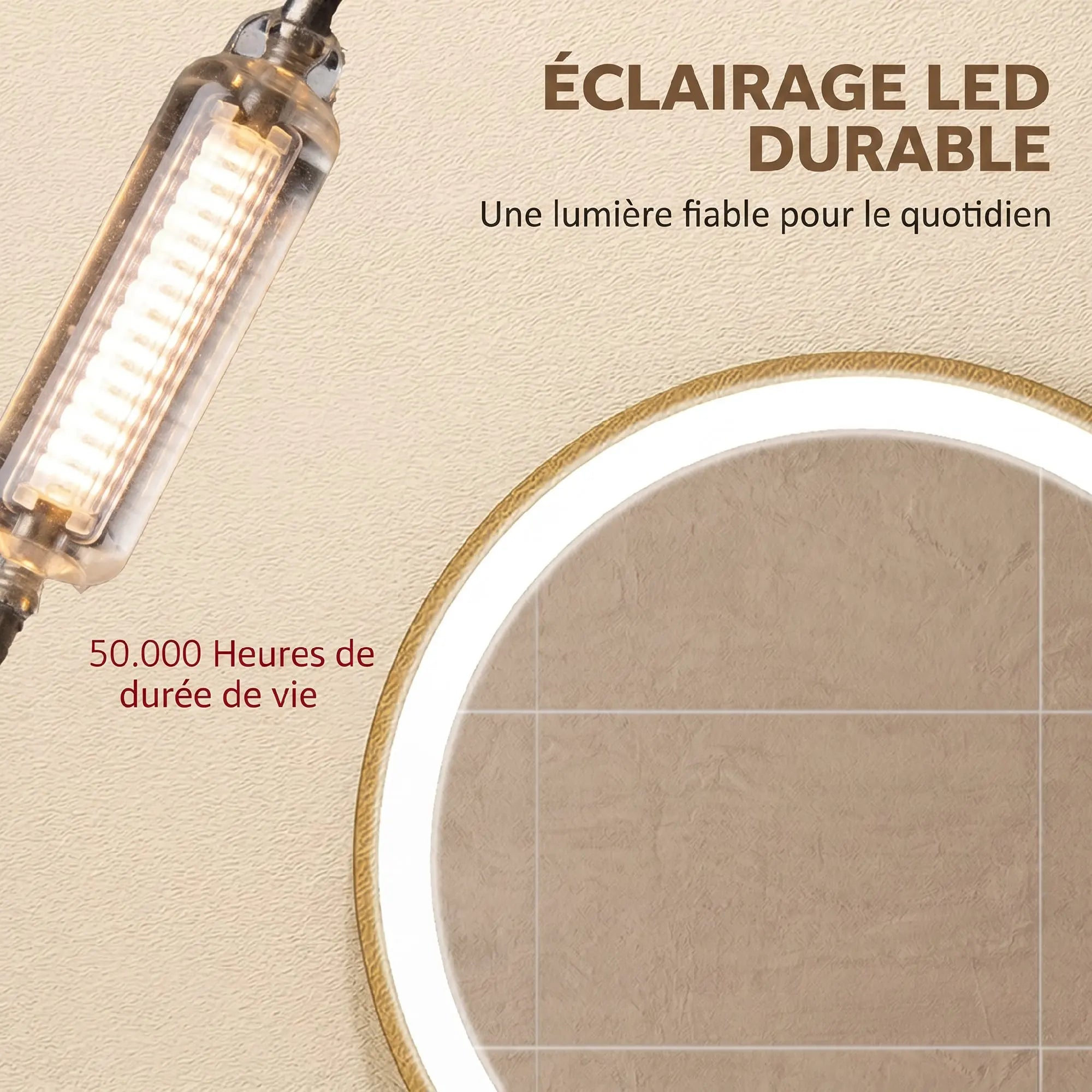 Miroir rond LED doré variateur