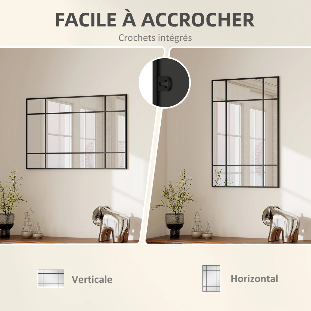 Miroir style fenêtre noir HOMCOM