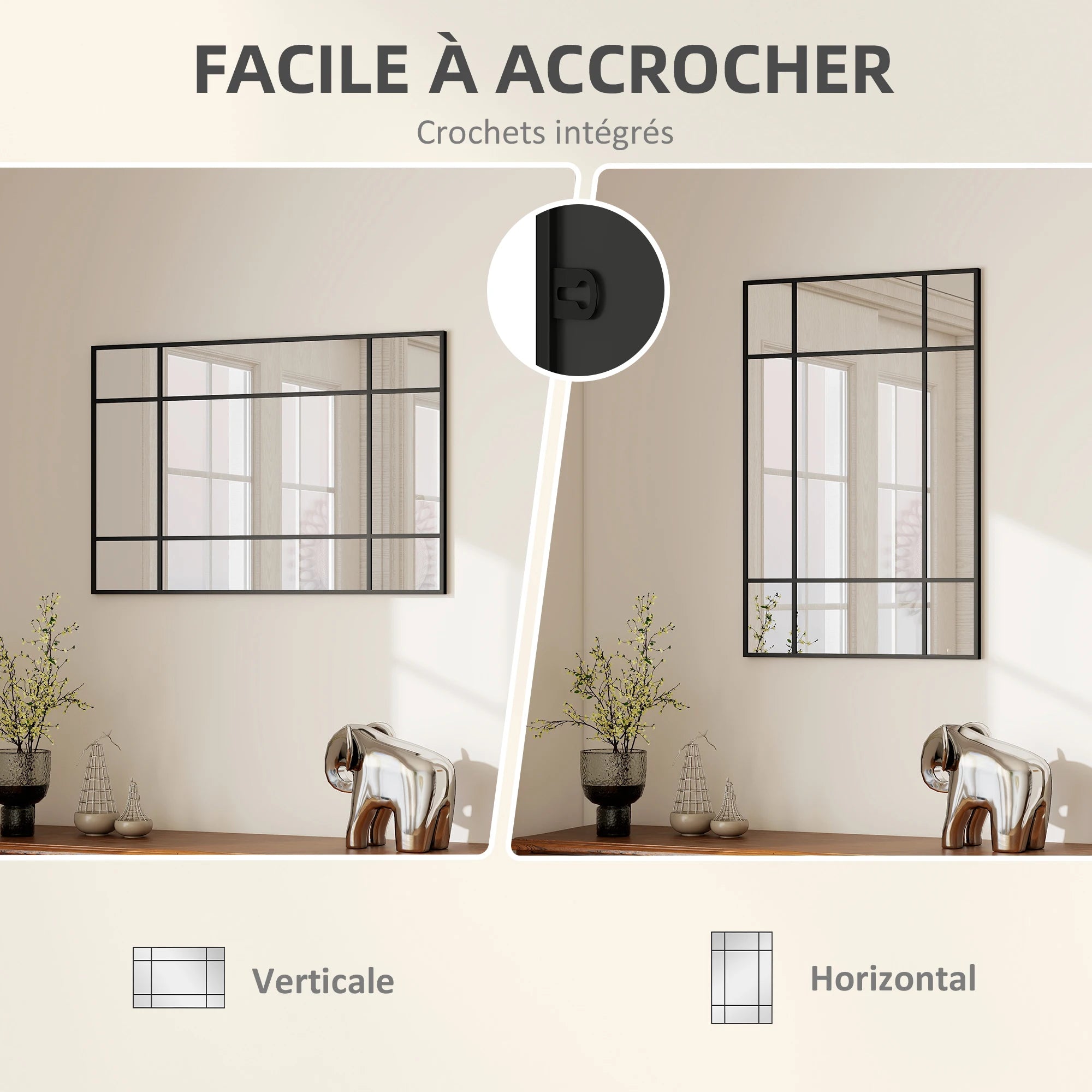 Miroir style fenêtre noir HOMCOM