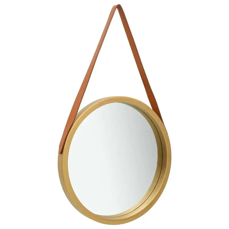 Miroir rond sangle cuir vintage