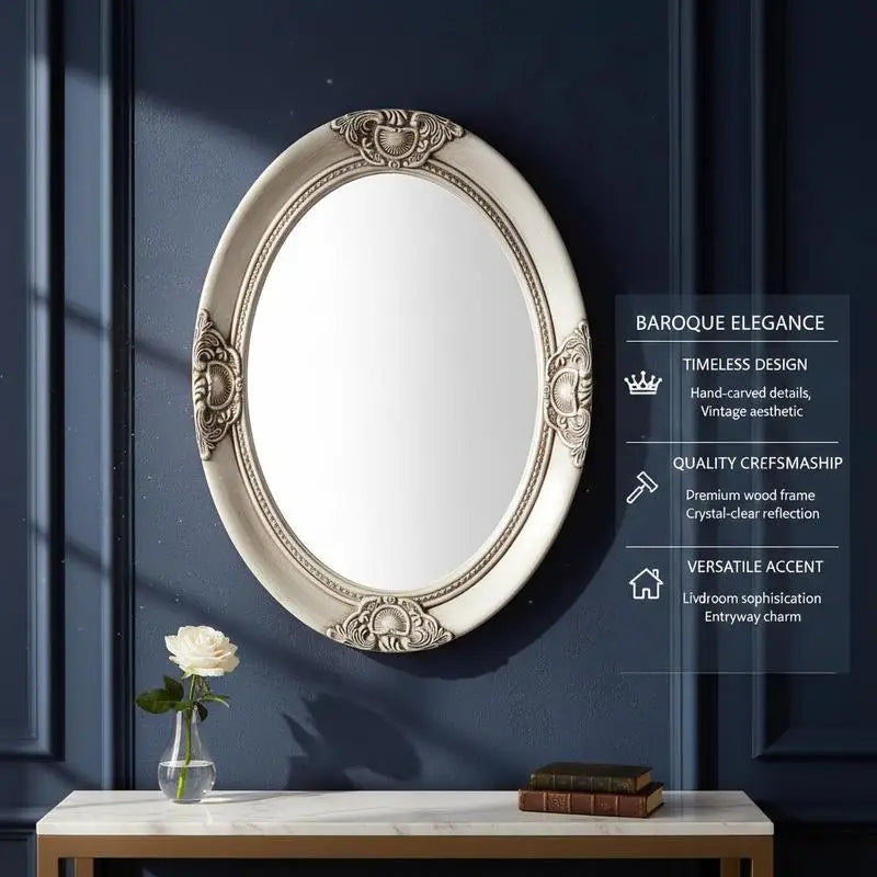 Miroir baroque ovale argenté bois