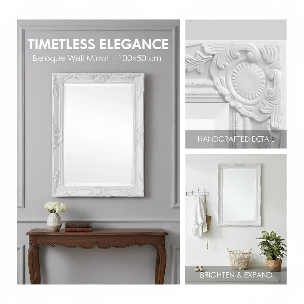 Miroir mural baroque blanc en relief