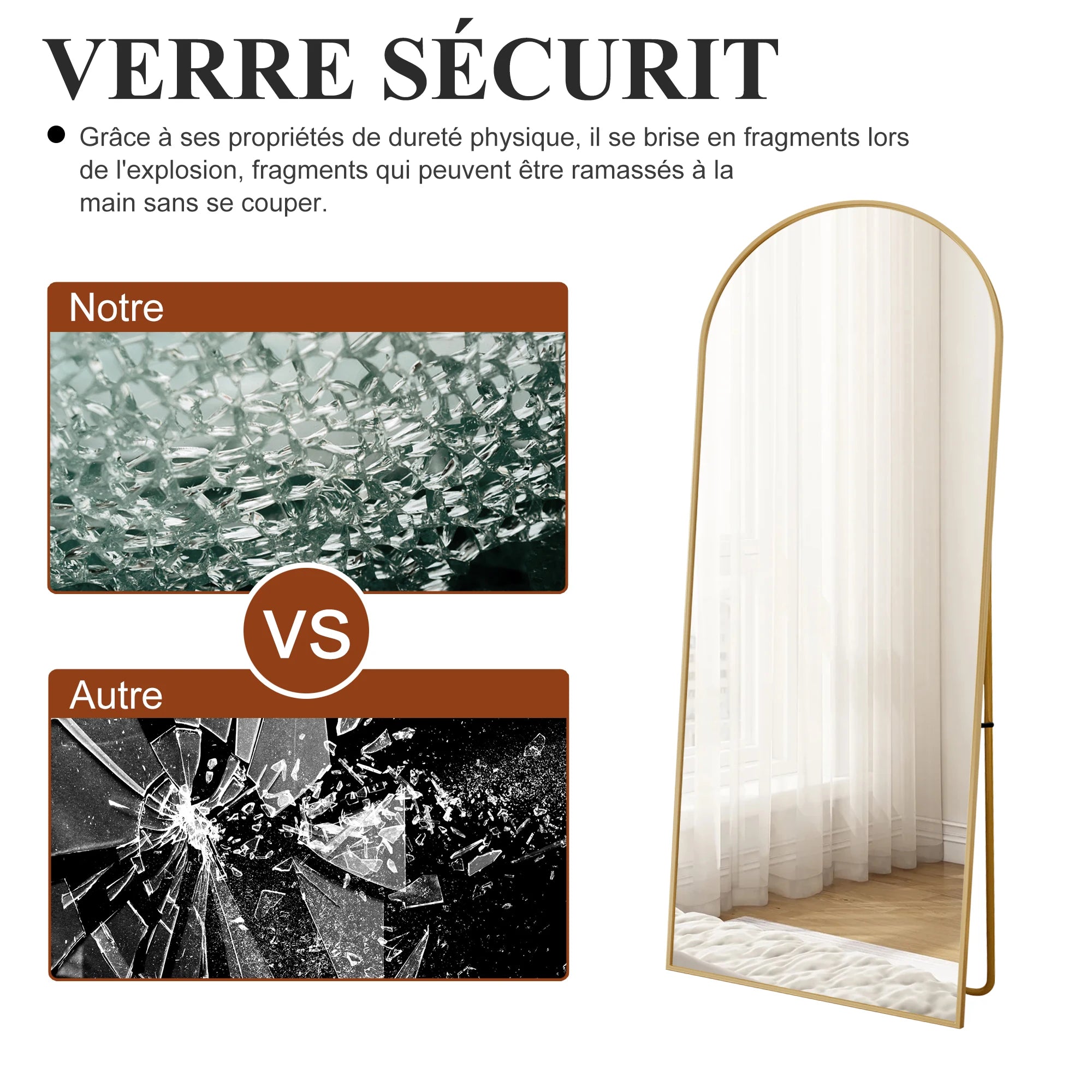 Miroir sur pied incurvé aluminium
