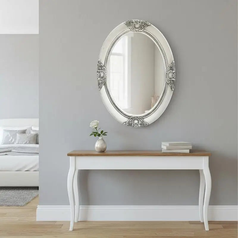 Miroir baroque ovale argenté bois