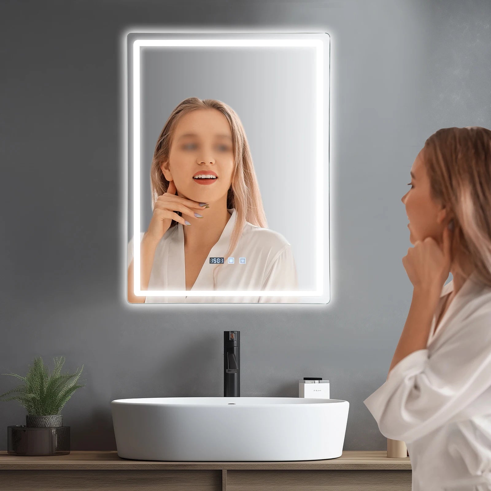 Miroir LED étanche affichage heure et température