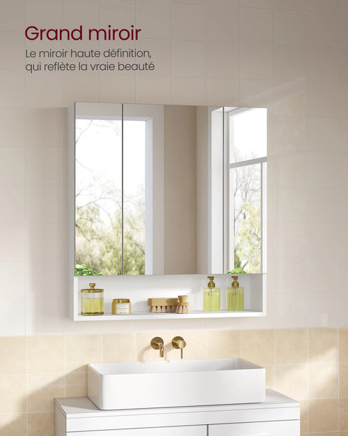 Armoire de Toilette Blanche Portes Miroir Compartiment Ouvert