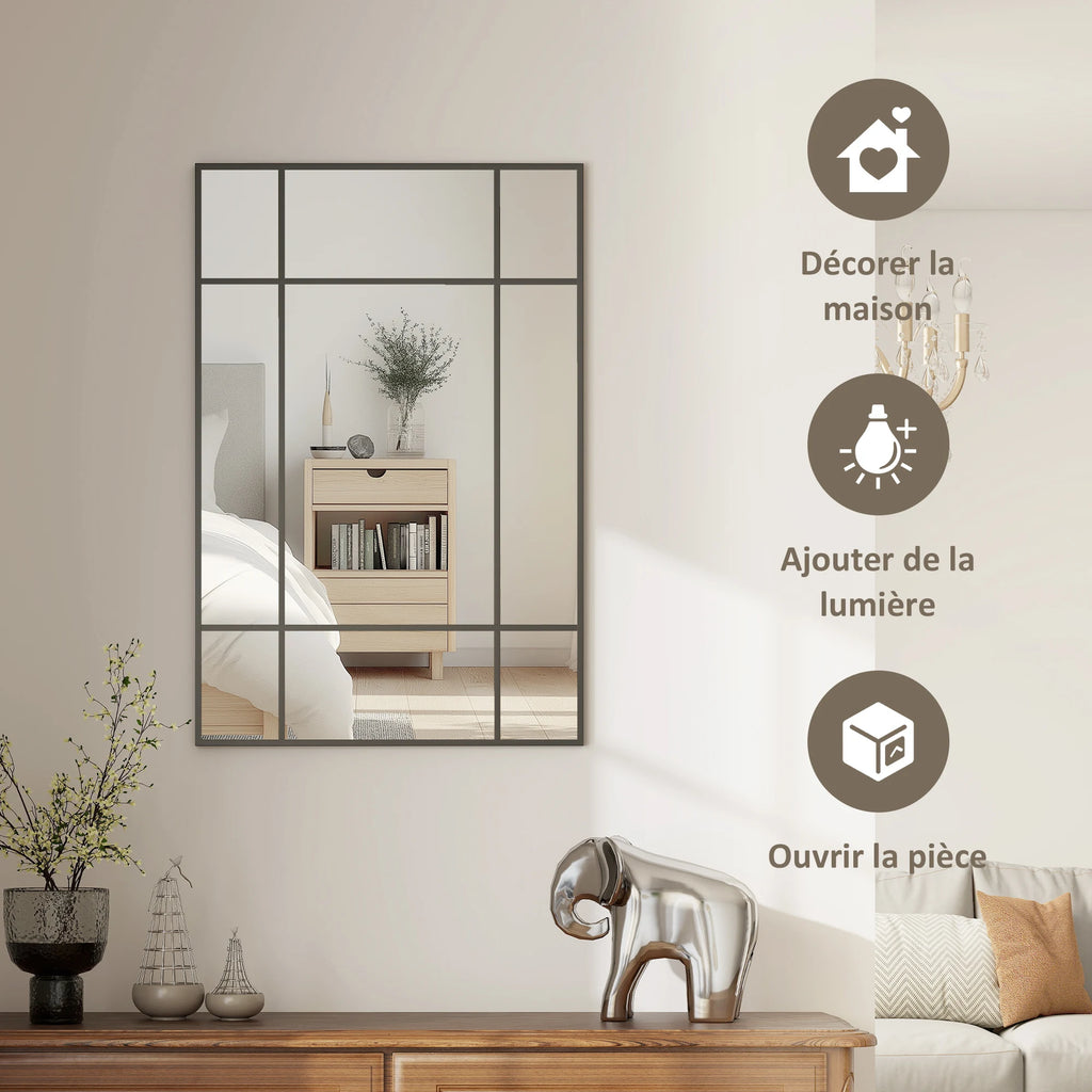 Miroir style fenêtre noir HOMCOM