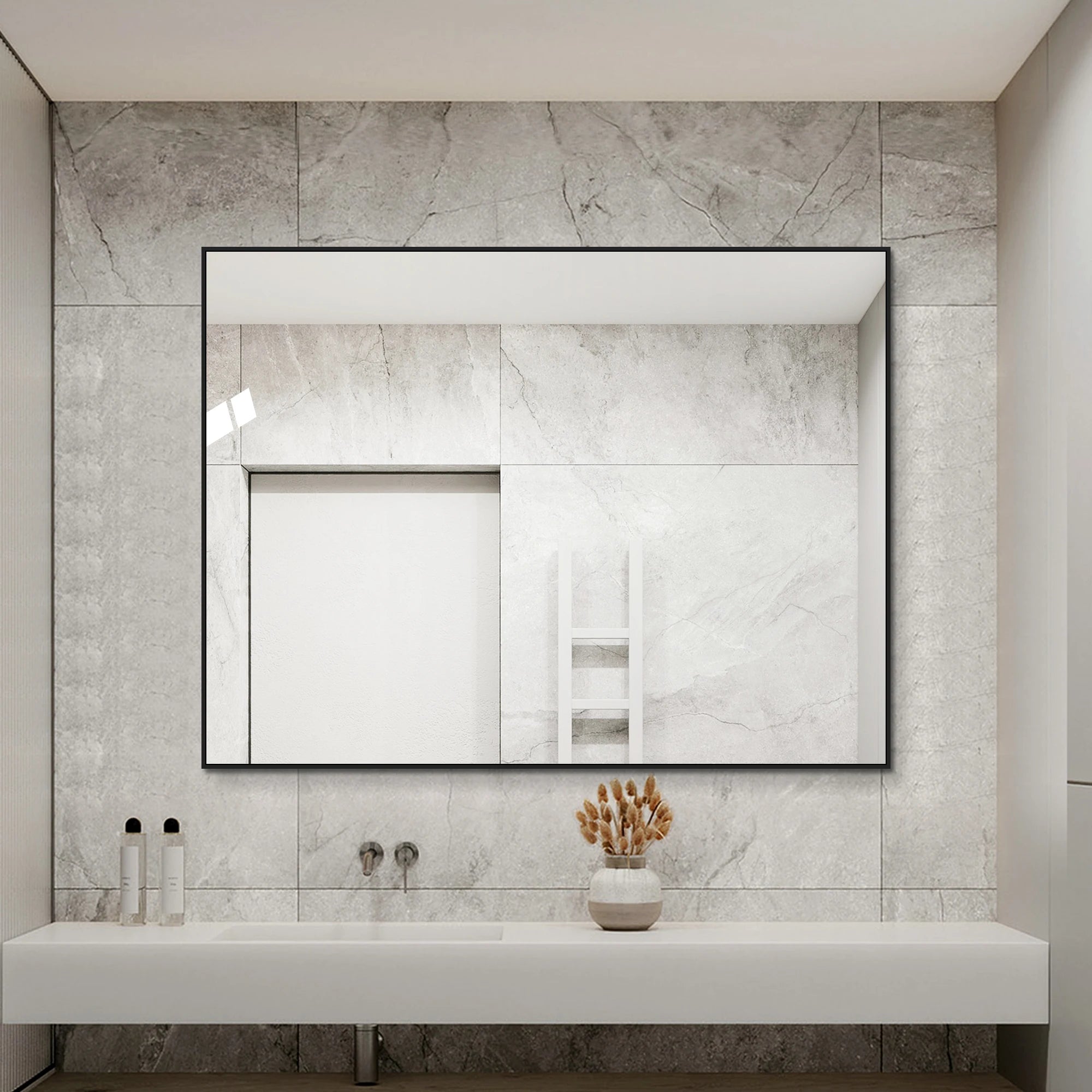 Miroir mural rectangulaire cadre aluminium noir 60x80 cm