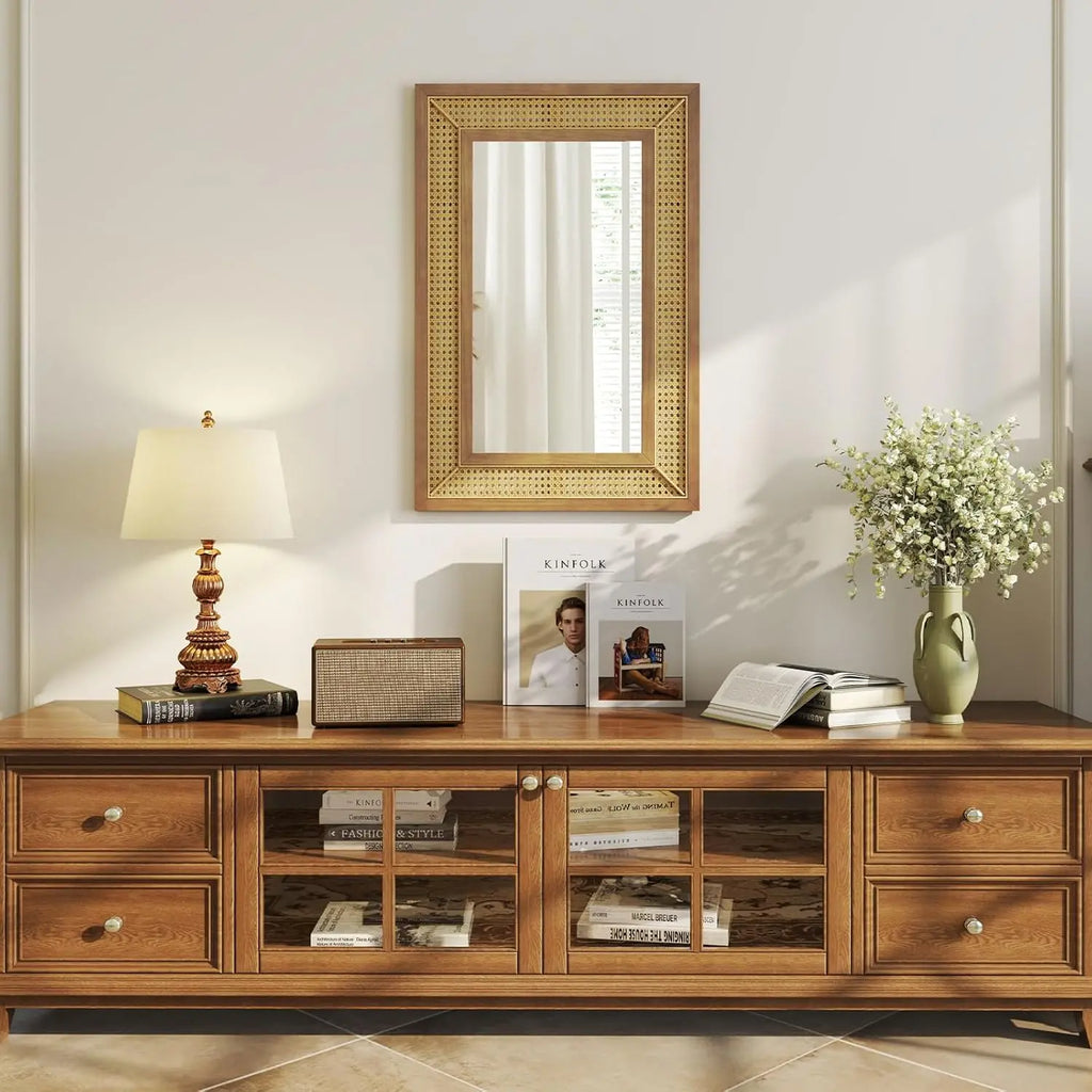 Miroir rotin rectangulaire bois naturel