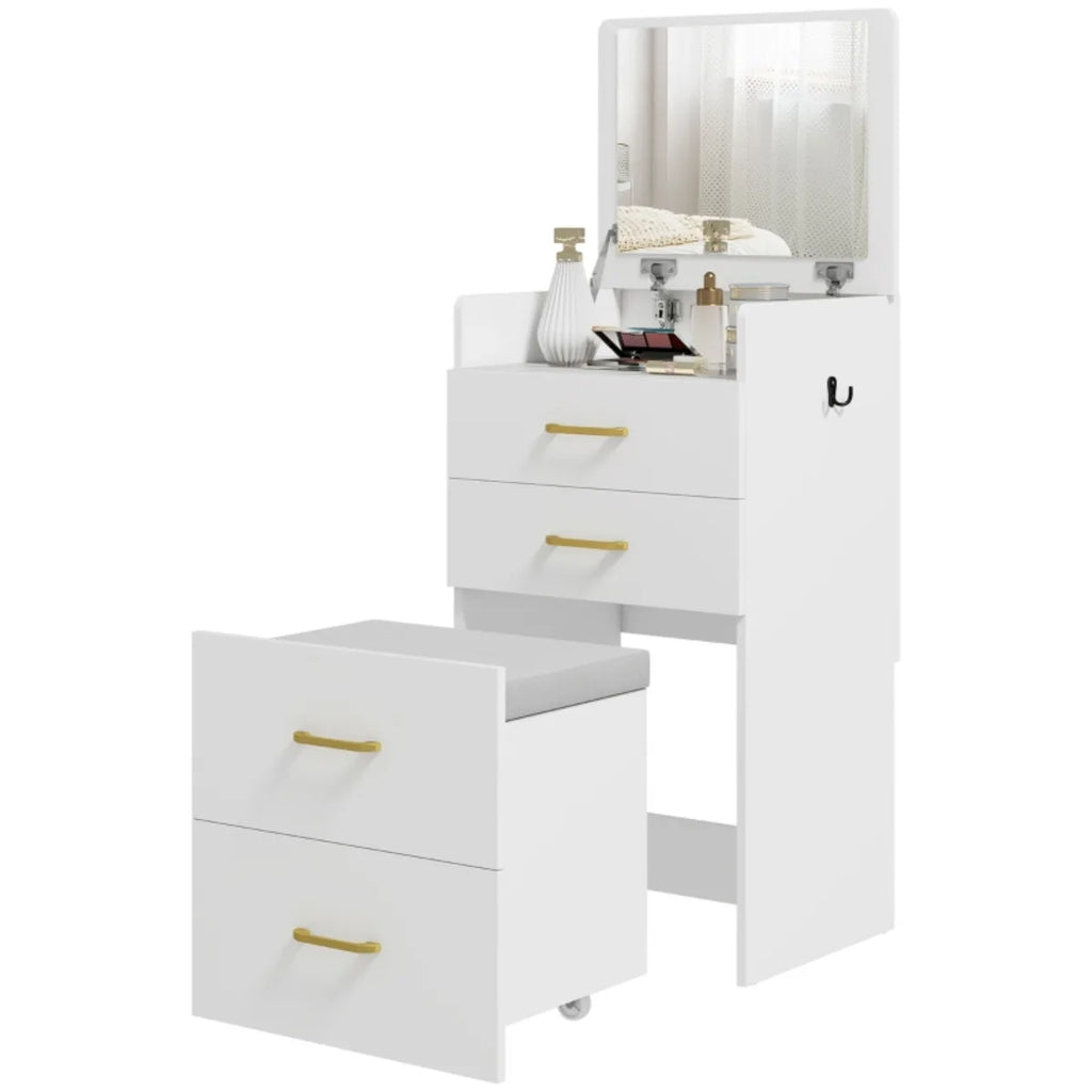 Coiffeuse blanche 3-en-1 avec tabouret