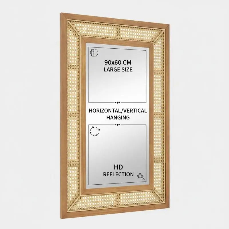 Miroir rotin décoratif bois naturel