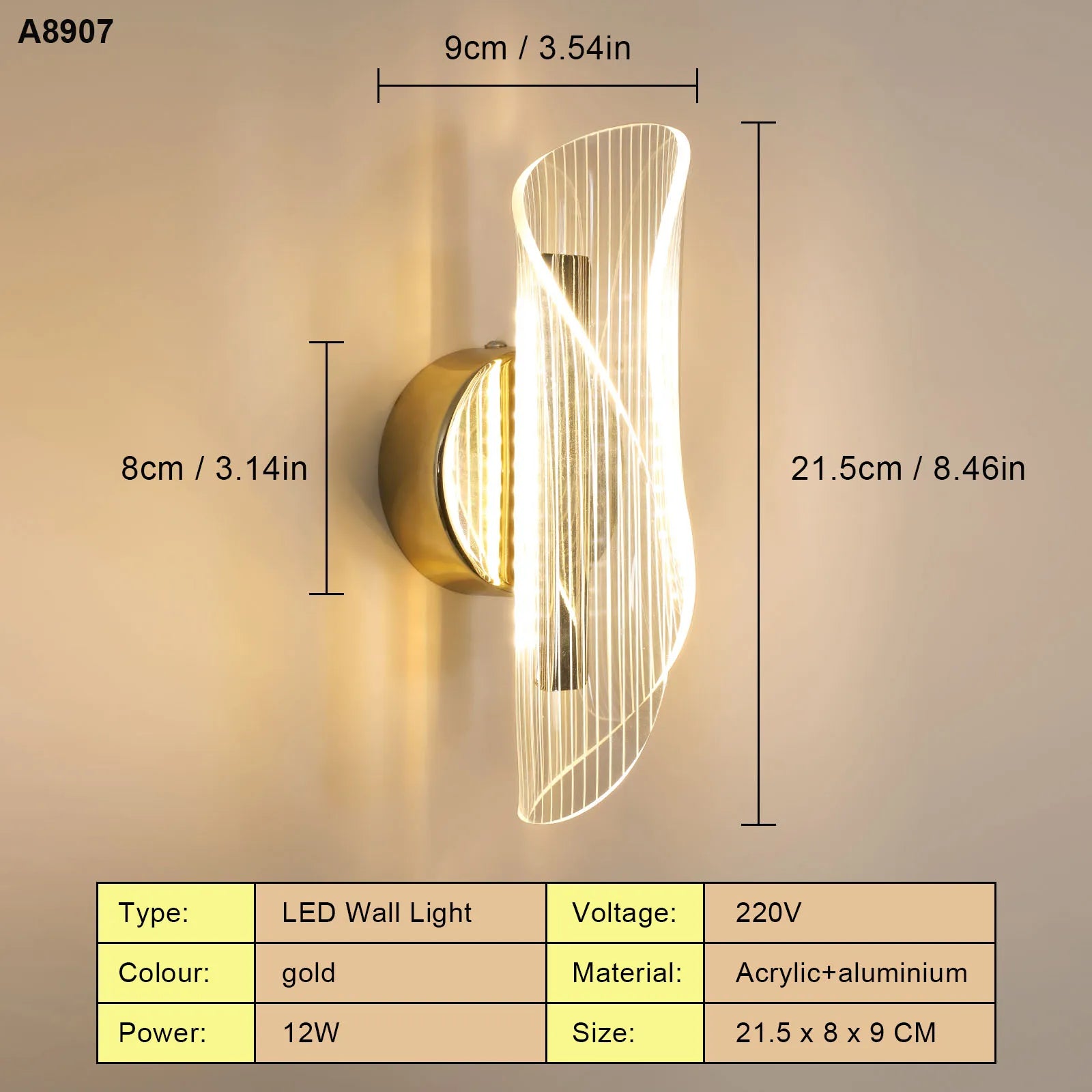 Applique murale LED dorée variable