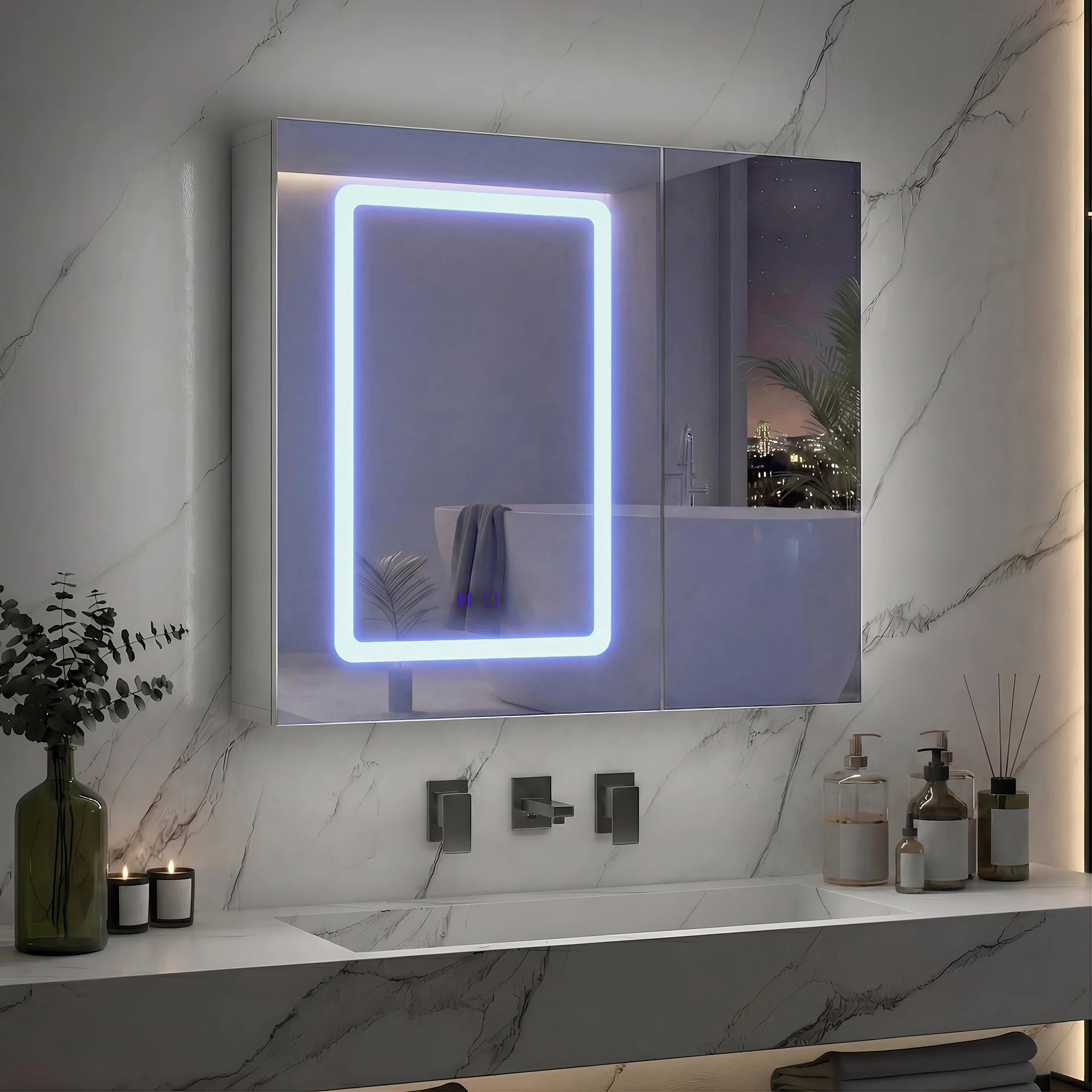 Armoire de toilette LED anti-buée blanche