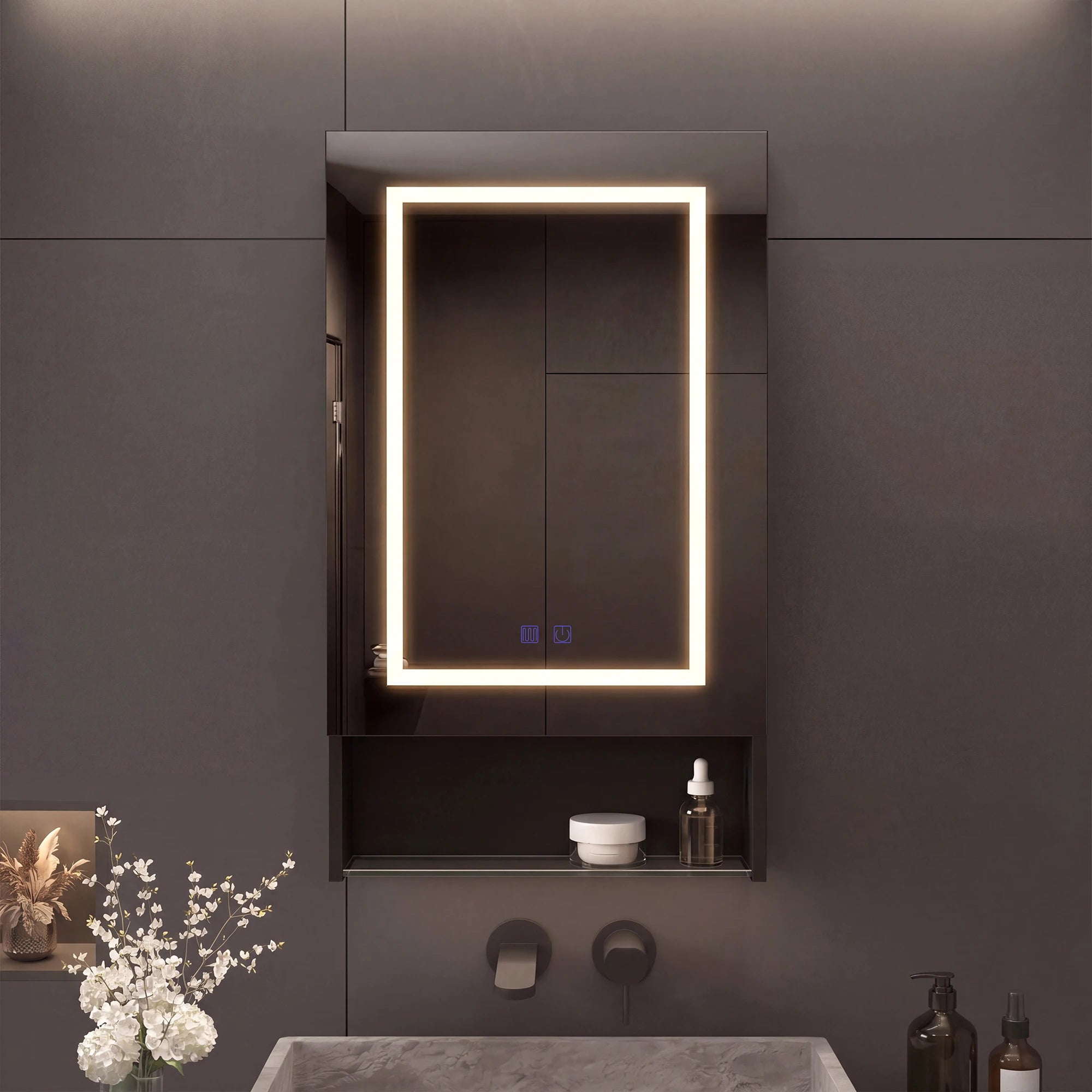 Armoire de toilette LED anti-buée blanche