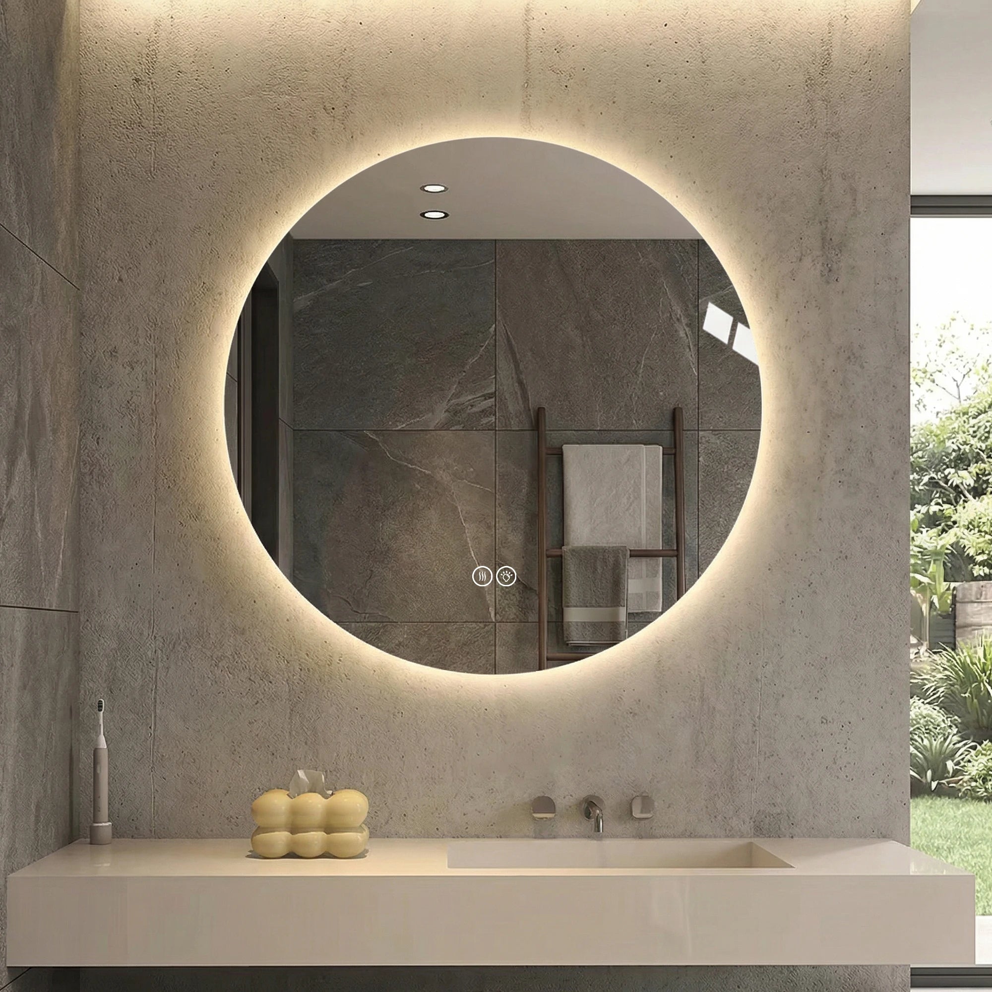 Miroir LED rond double halo