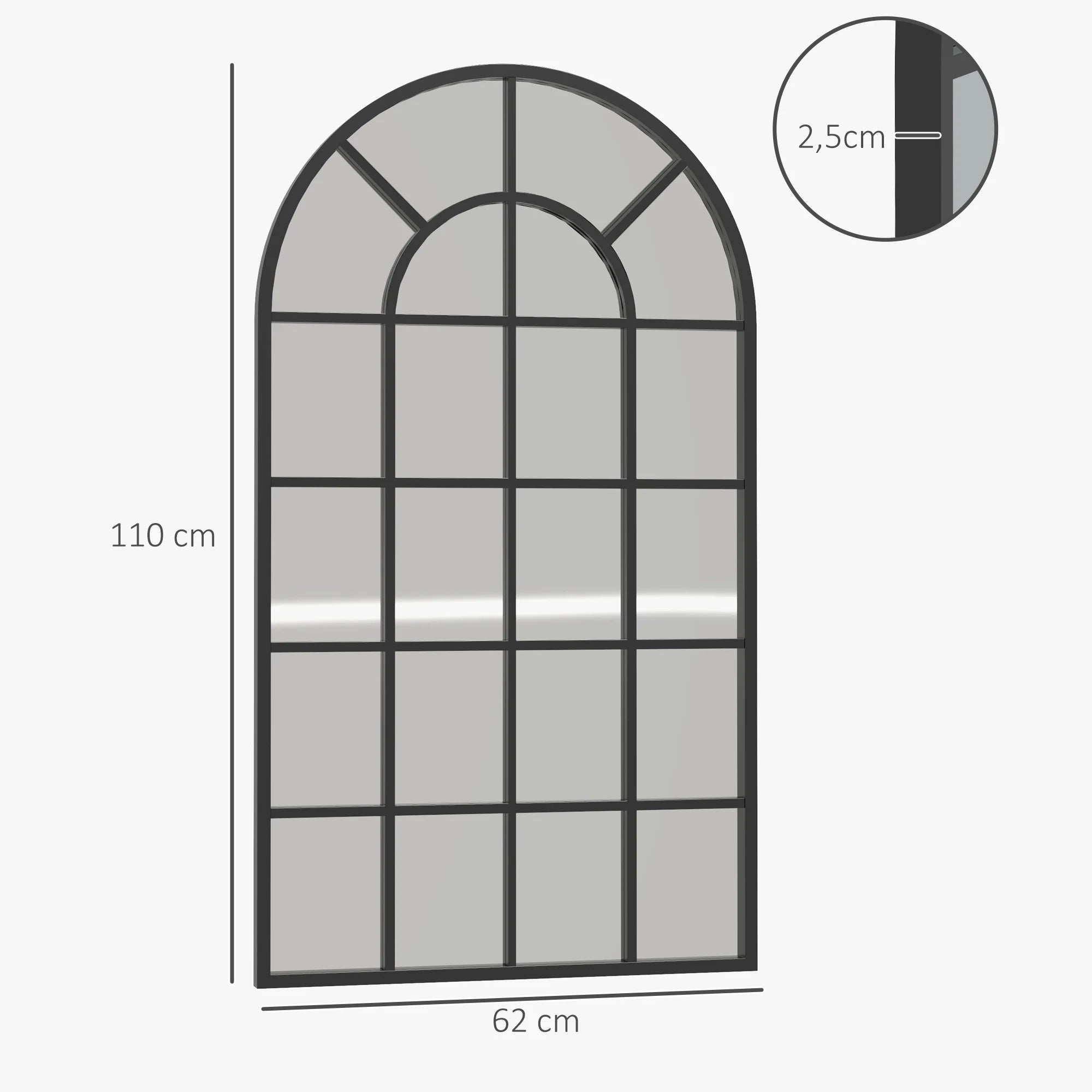 Miroir arche industriel noir HOMCOM