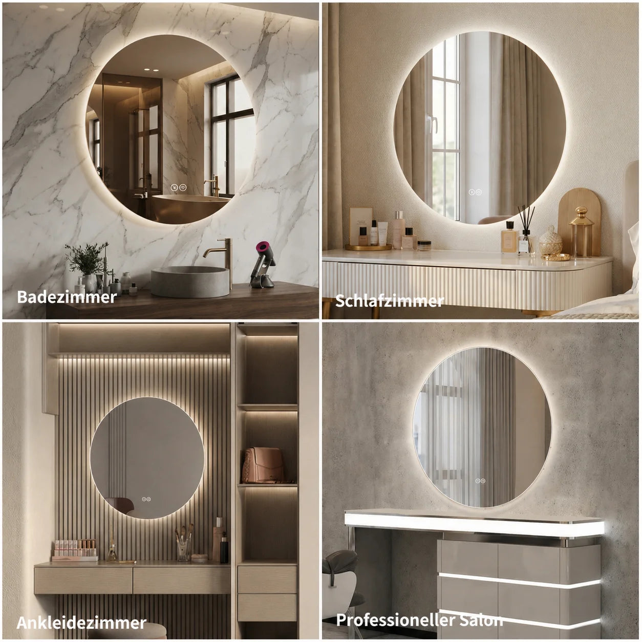 Miroir LED rond double halo