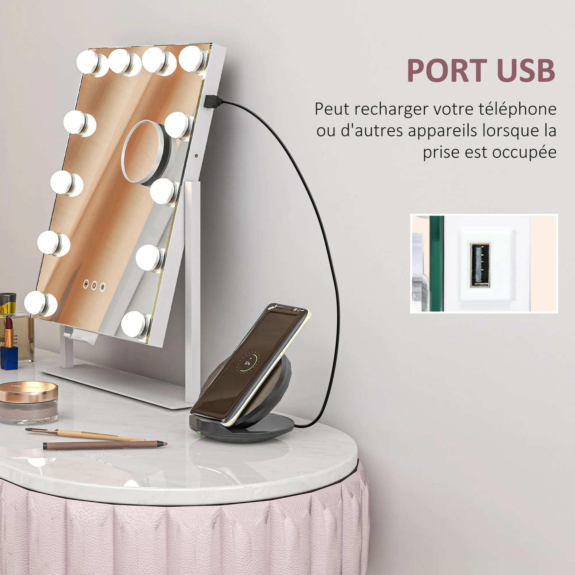 Miroir Hollywood LED grossissant x10