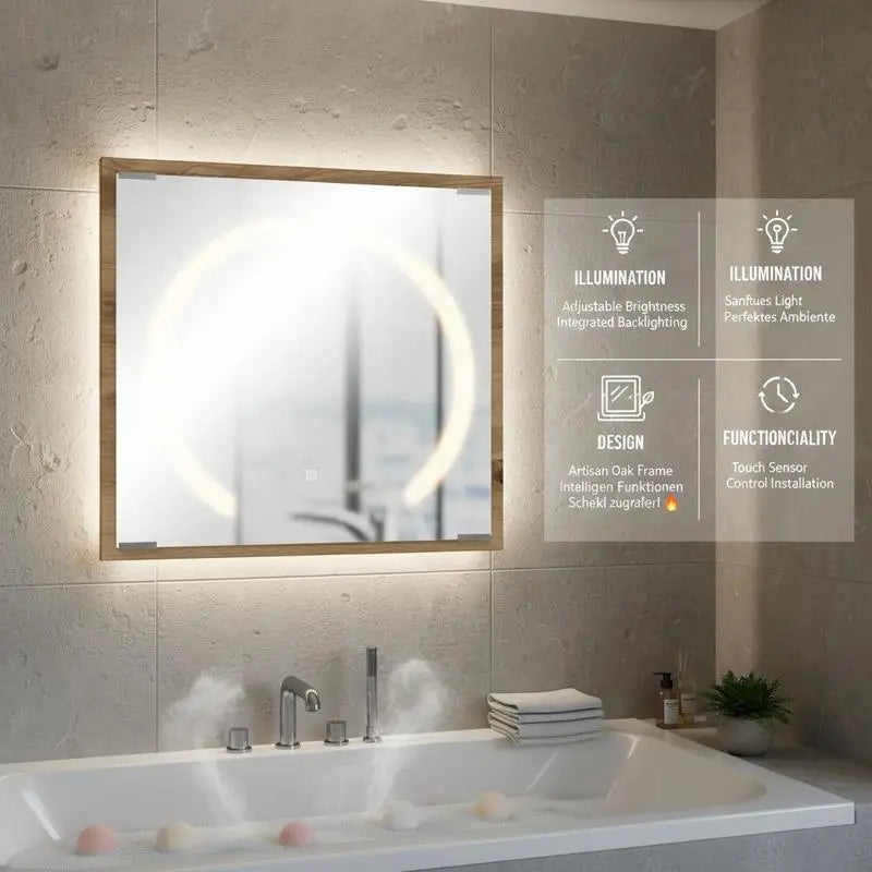 Miroir LED chêne artisanal
