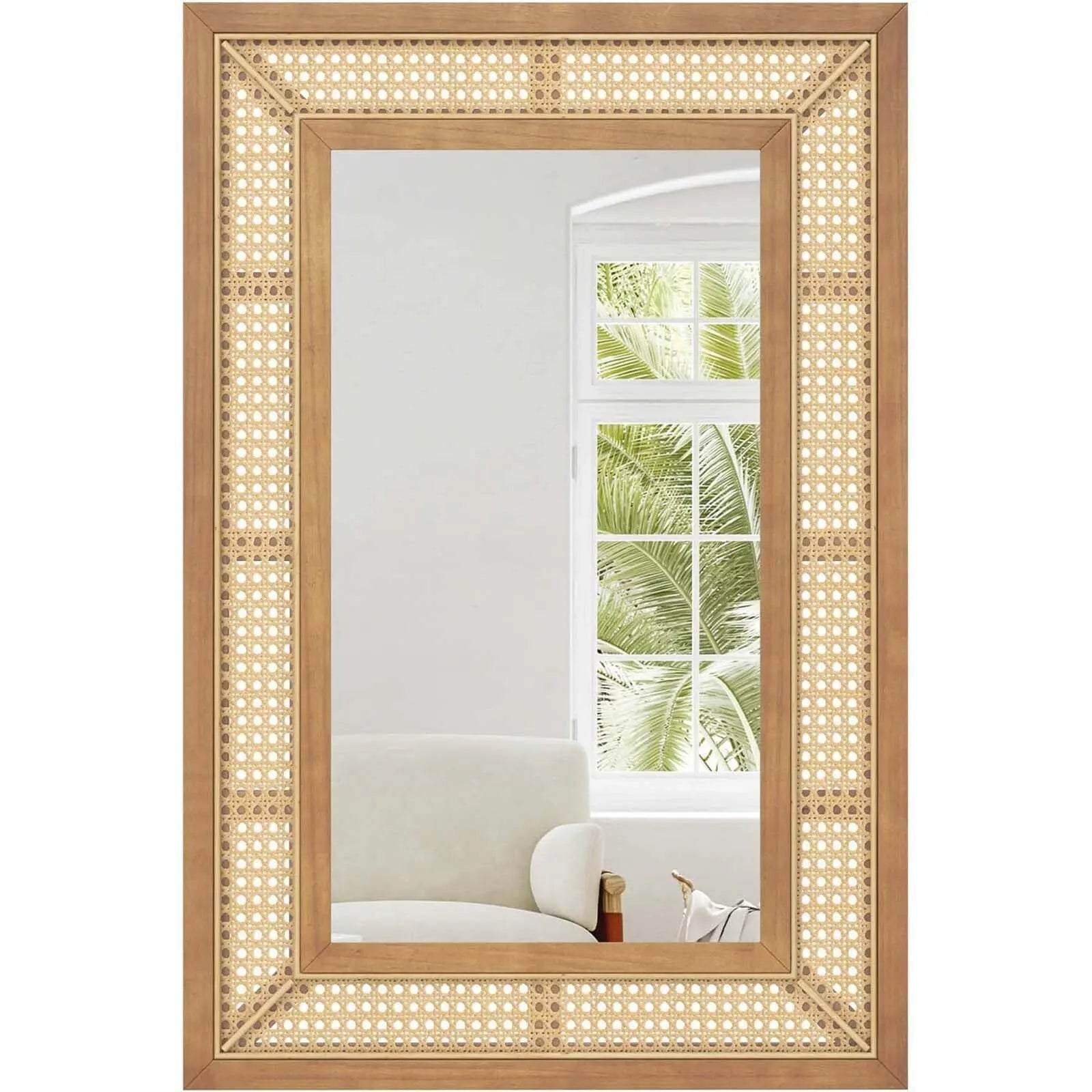Miroir rotin rectangulaire bois naturel