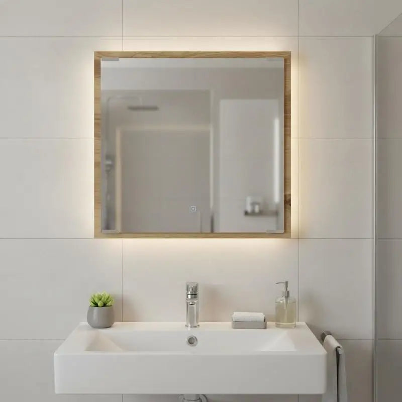 Miroir LED chêne artisanal