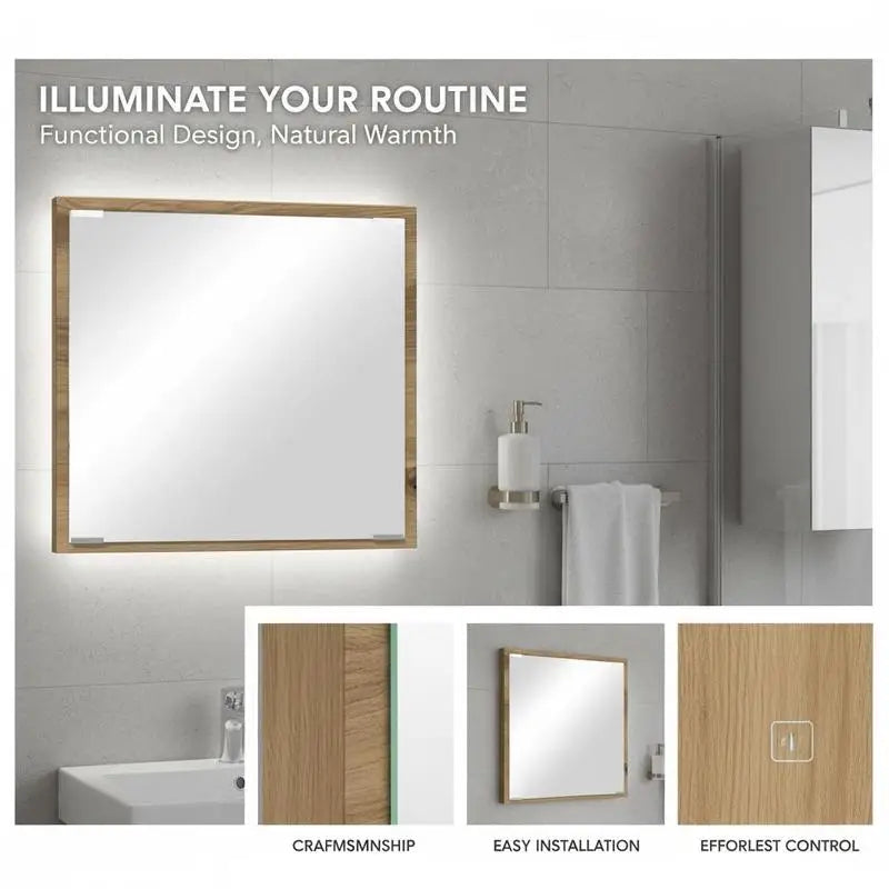 Miroir LED chêne artisanal