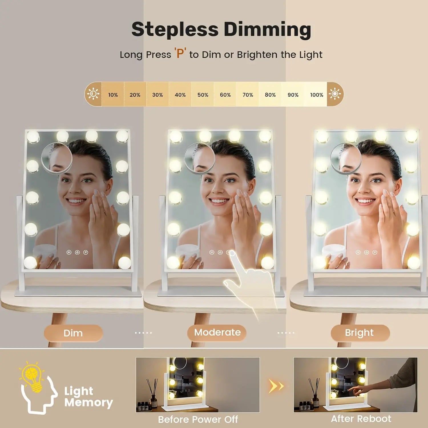 Miroir Hollywood maquillage 12 ampoules LED