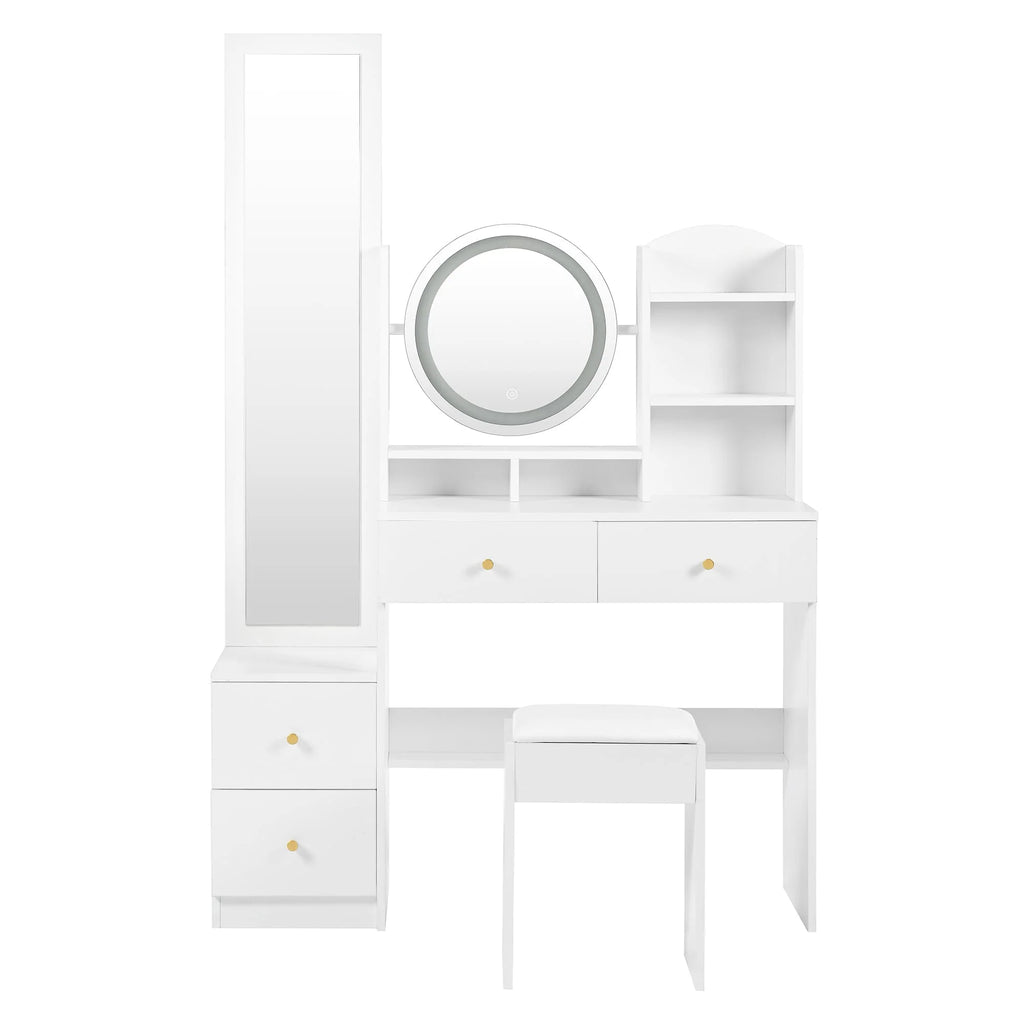 Coiffeuse blanche 4-en-1 miroir LED