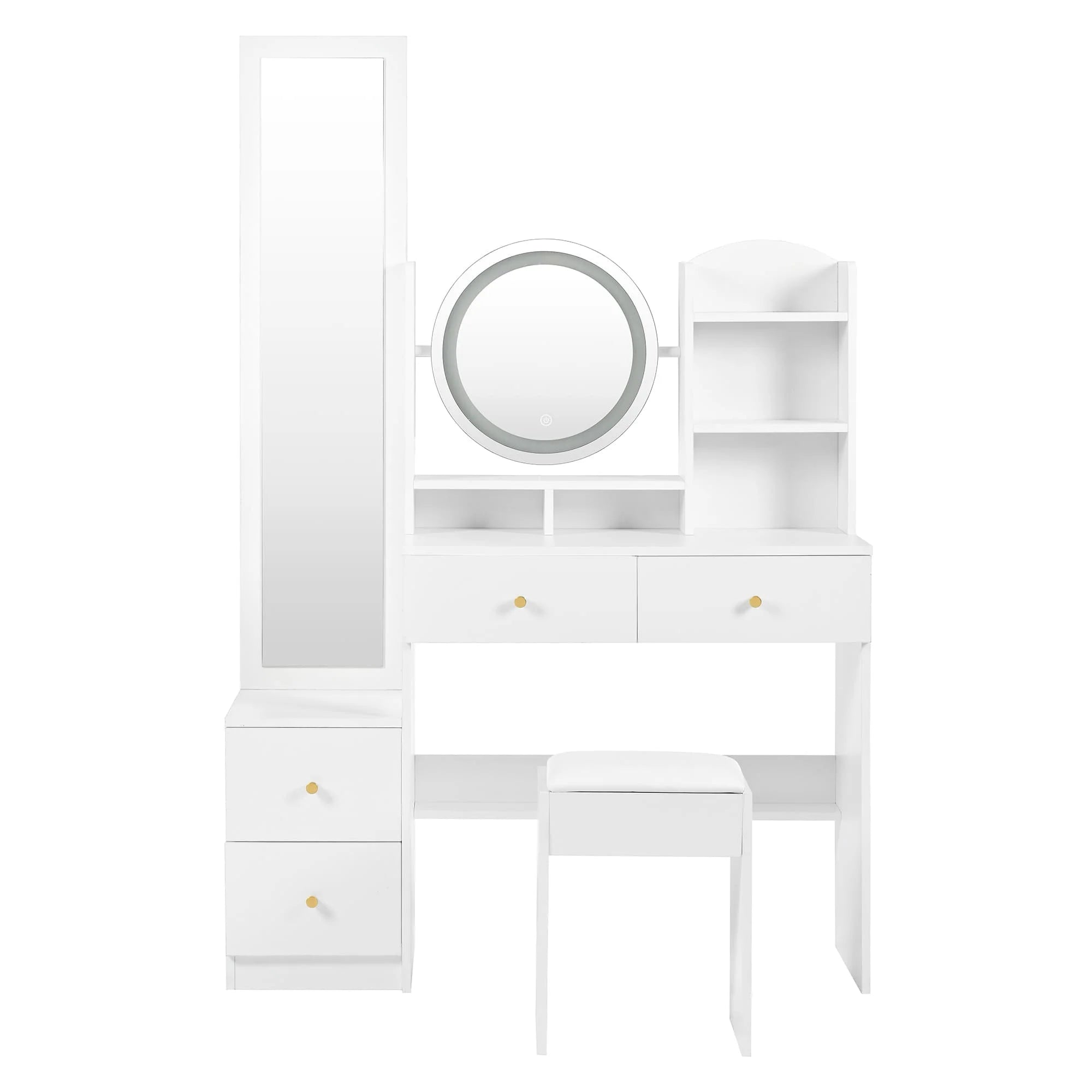 Coiffeuse blanche 4-en-1 miroir LED