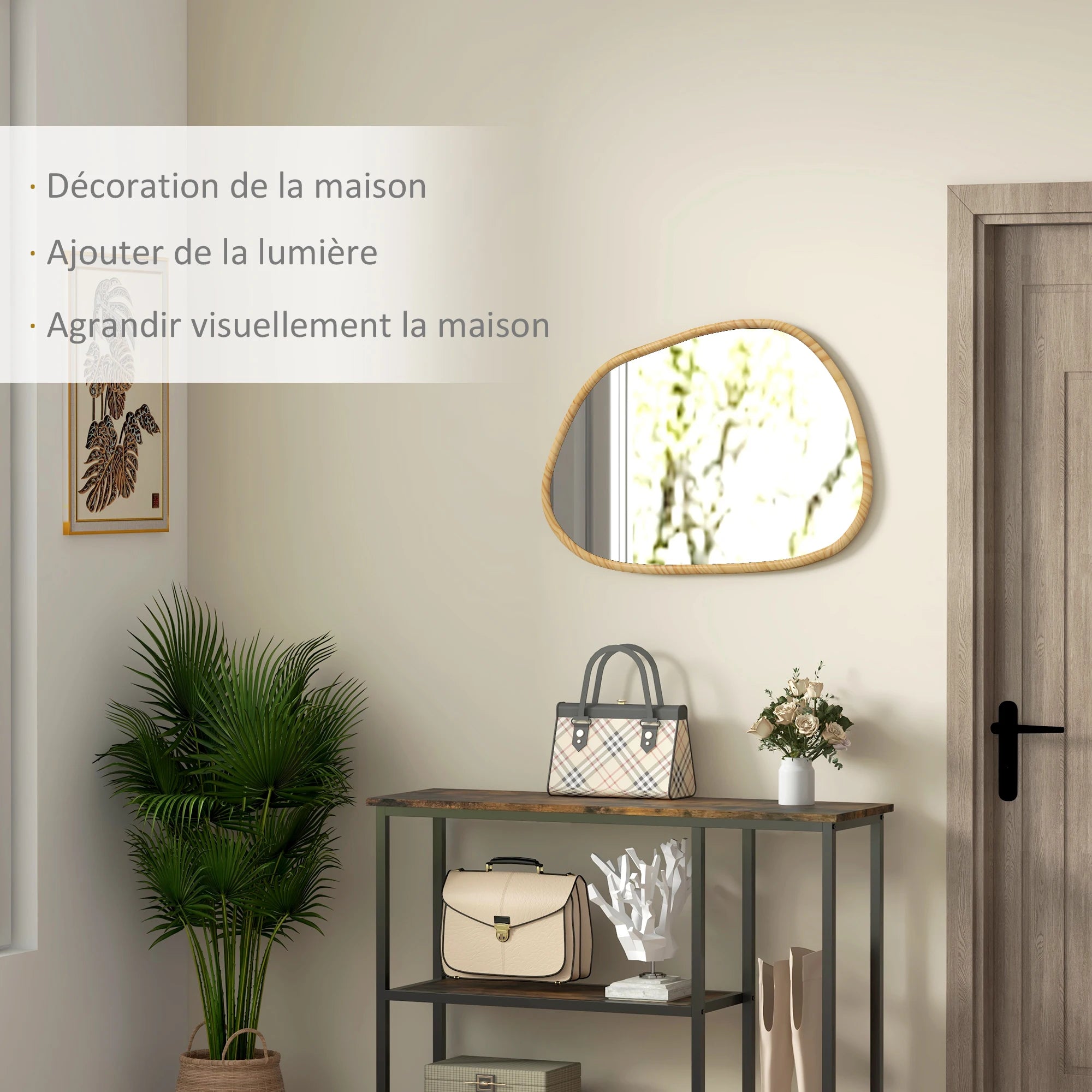 Miroir mural organique doré HOMCOM