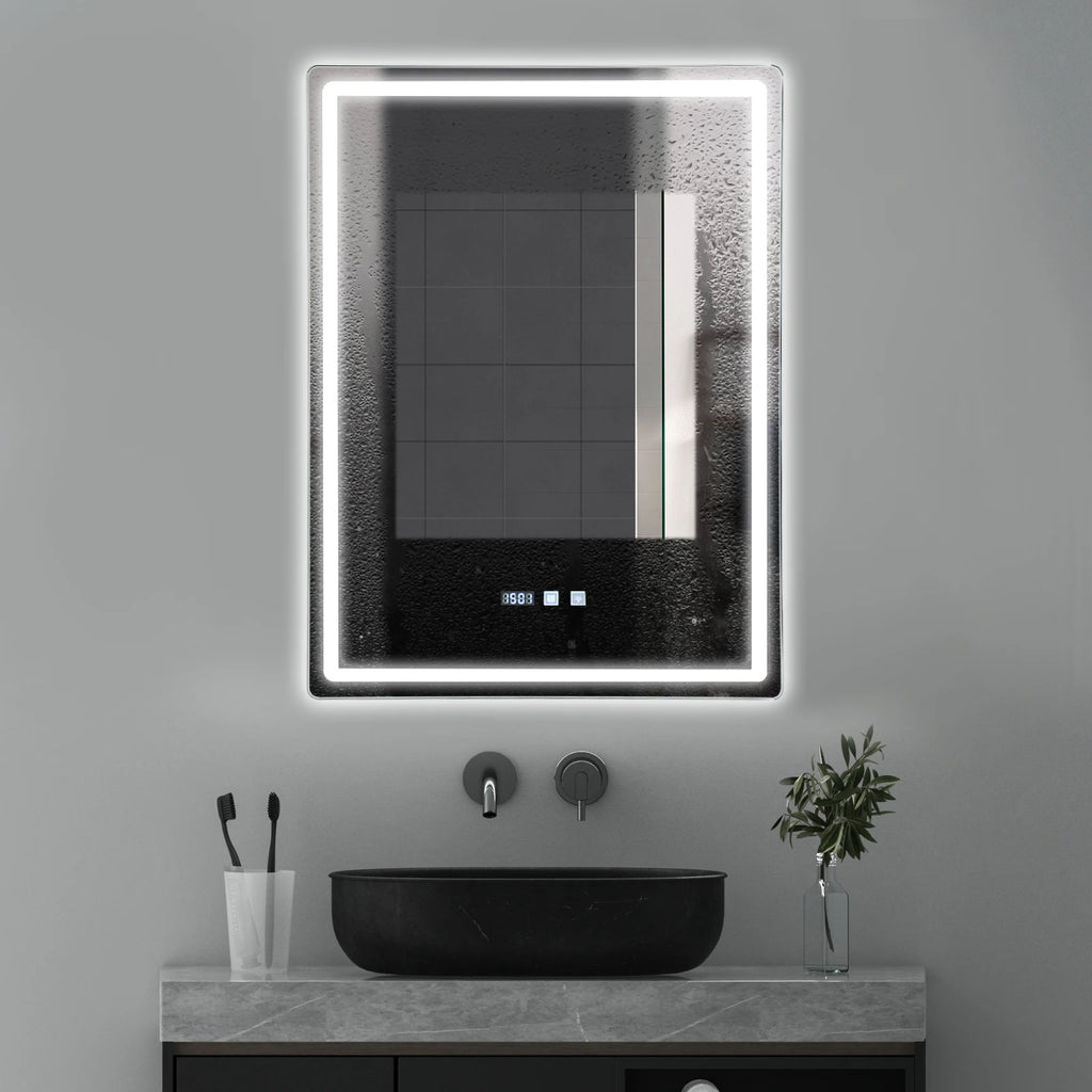 Miroir LED étanche affichage heure et température