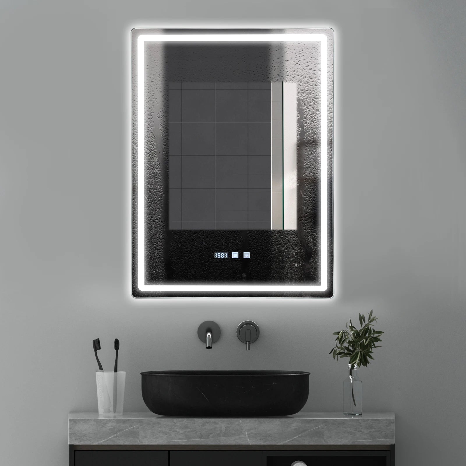 Miroir LED étanche affichage heure et température