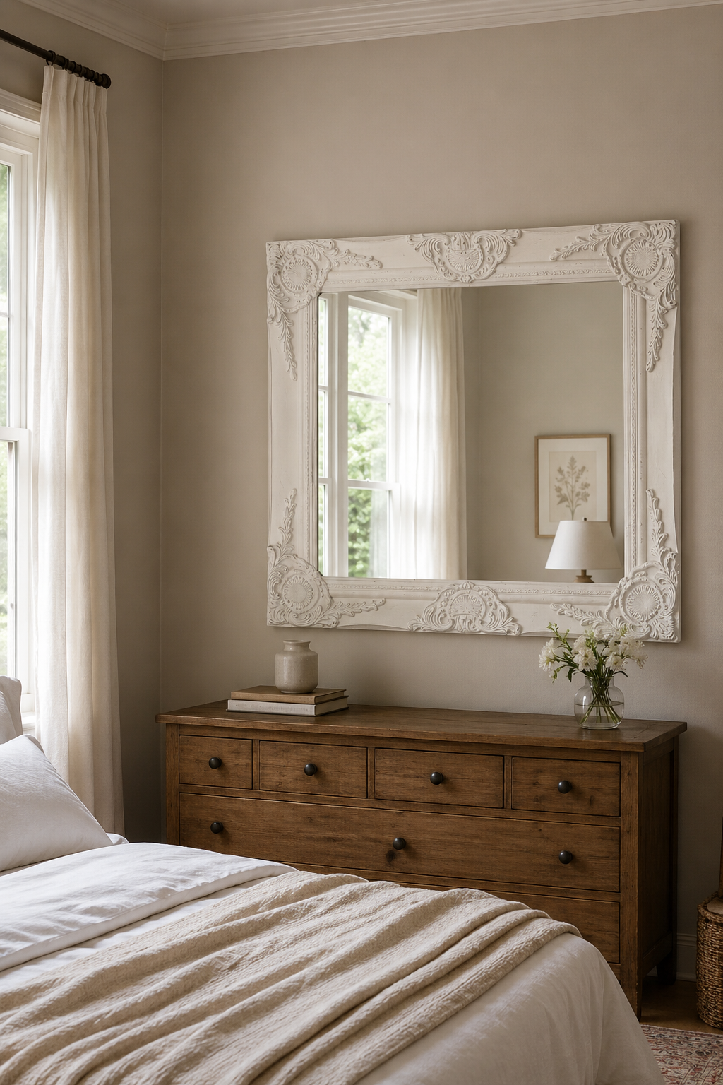 Miroir Baroque Rétro Cadre Bois Sculpté Artisanal