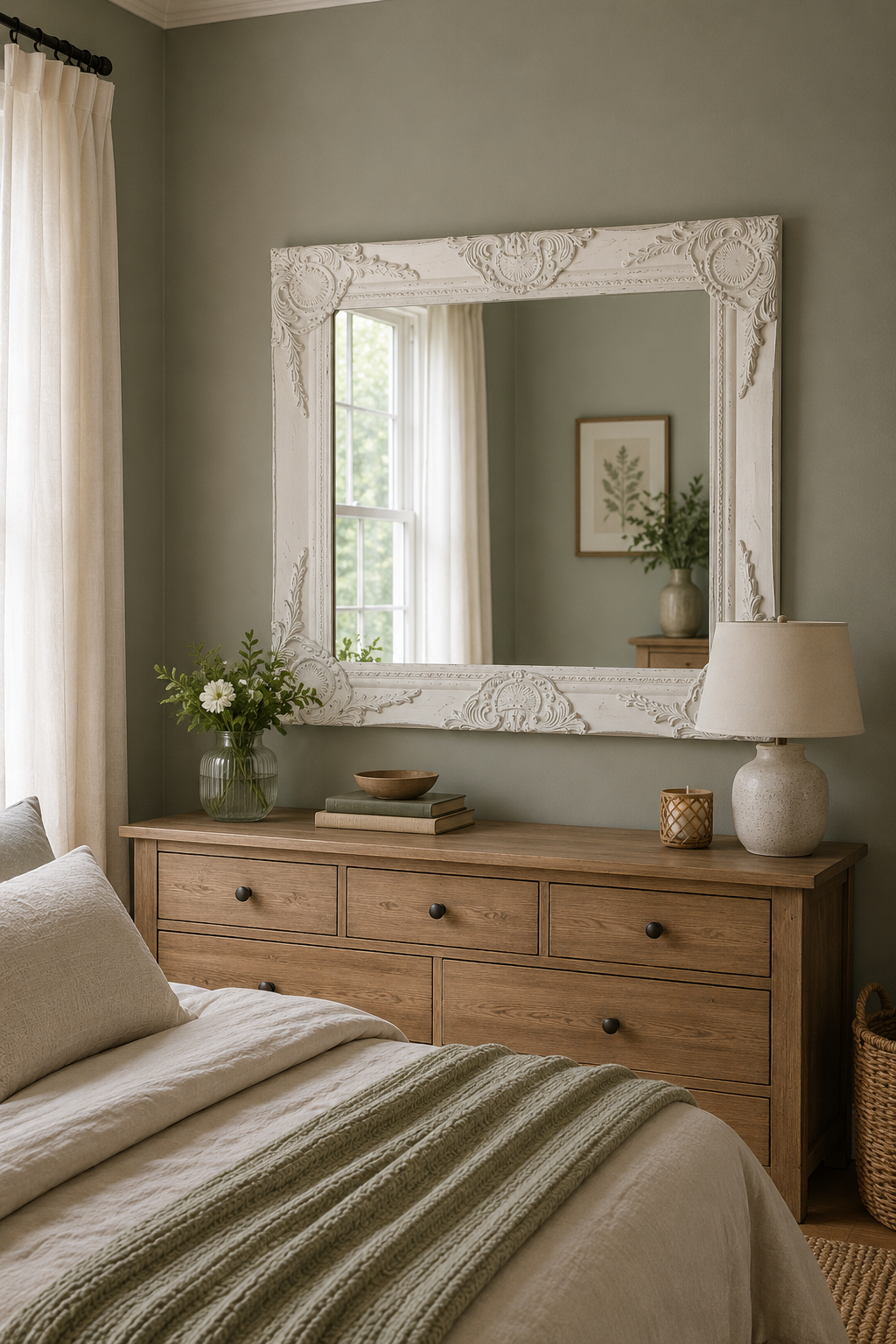 Miroir Baroque Rétro Cadre Bois Sculpté Artisanal