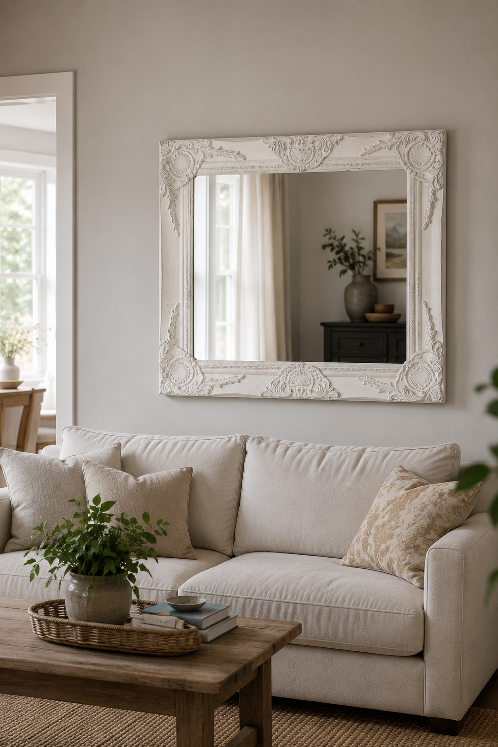 Miroir Baroque Rétro Cadre Bois Sculpté Artisanal